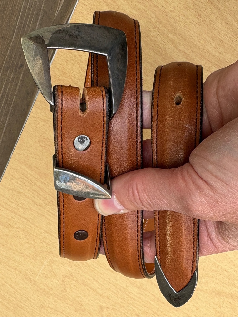 James Reid Ltd. Vintage .925 Silver Brown Leather Belt Sz 31